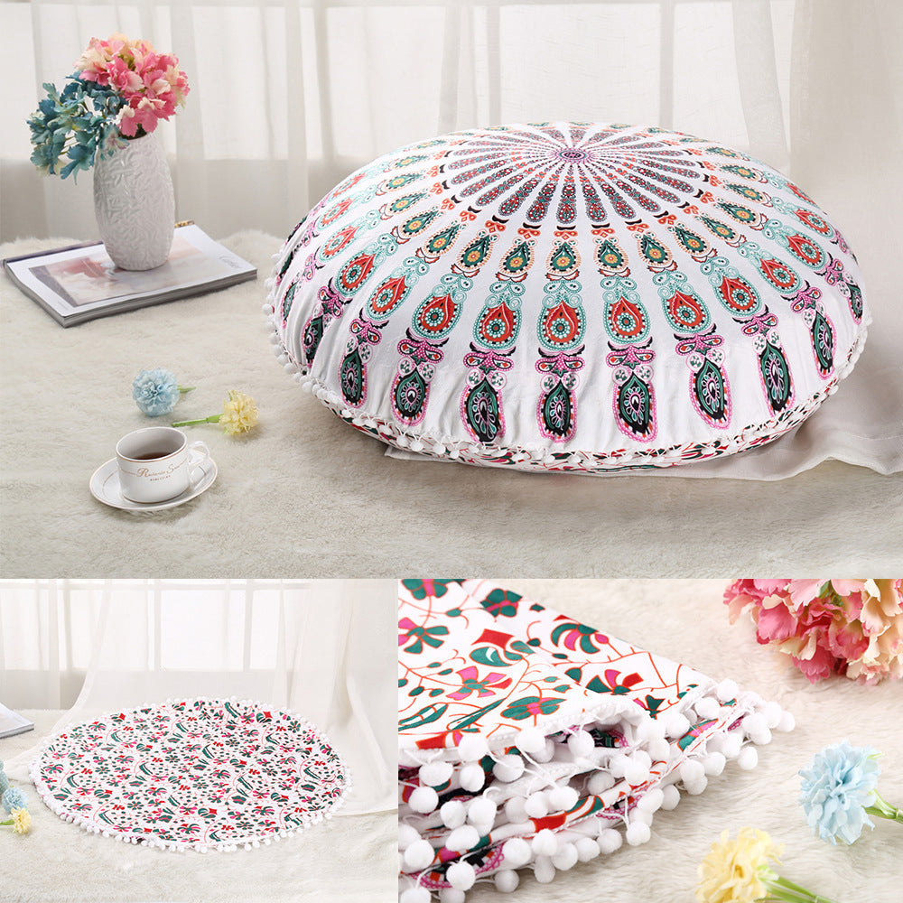 Colorful Mandala Floor Pillows Ottoman Round Bohemian Meditation Pouf