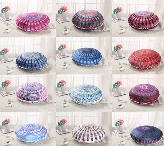 Colorful Mandala Floor Pillows Ottoman Round Bohemian Meditation Pouf
