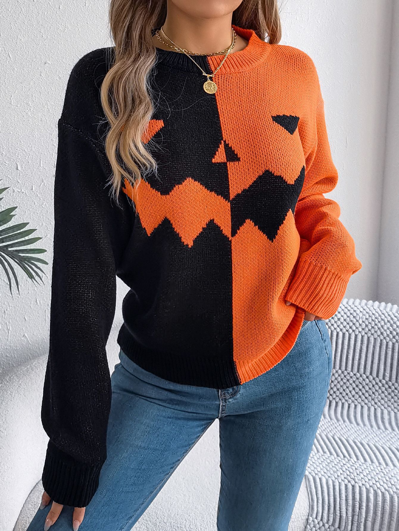 Halloween "Two Face" Pumpkin Pullover Sweater