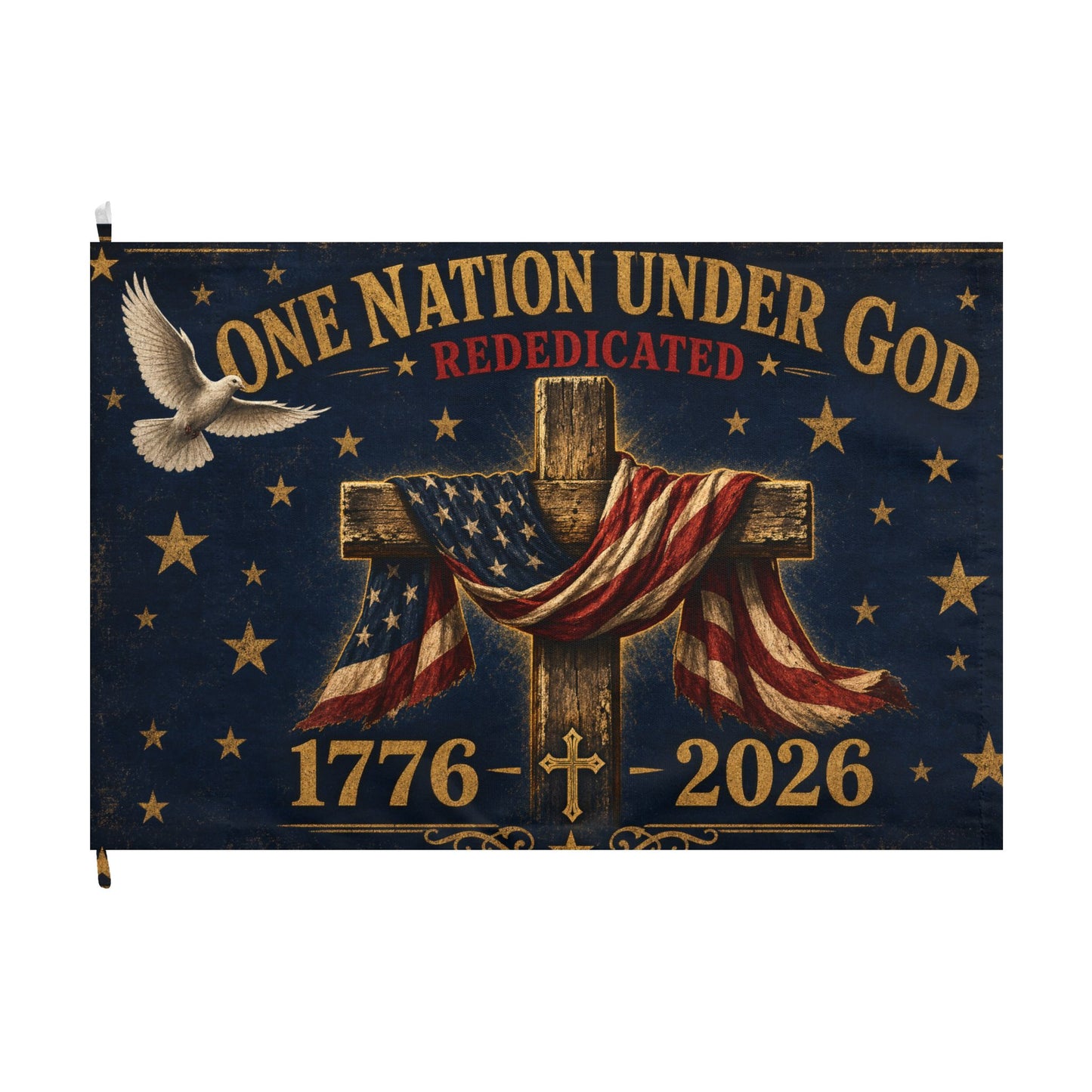 One Nation Under God Double-Sided Flag — 1776-2026 Patriotic Cross & Dove Memorial Flag