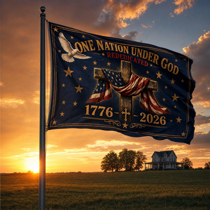 One Nation Under God Double-Sided Flag — 1776-2026 Patriotic Cross & Dove Memorial Flag