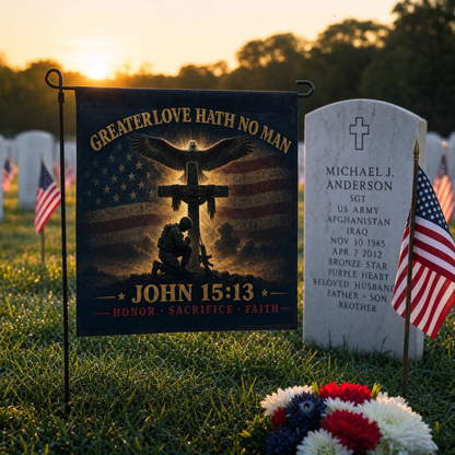 Flag - "Greater Love Hath No Man" John 15:13 Military Memorial Double-Sided Flag