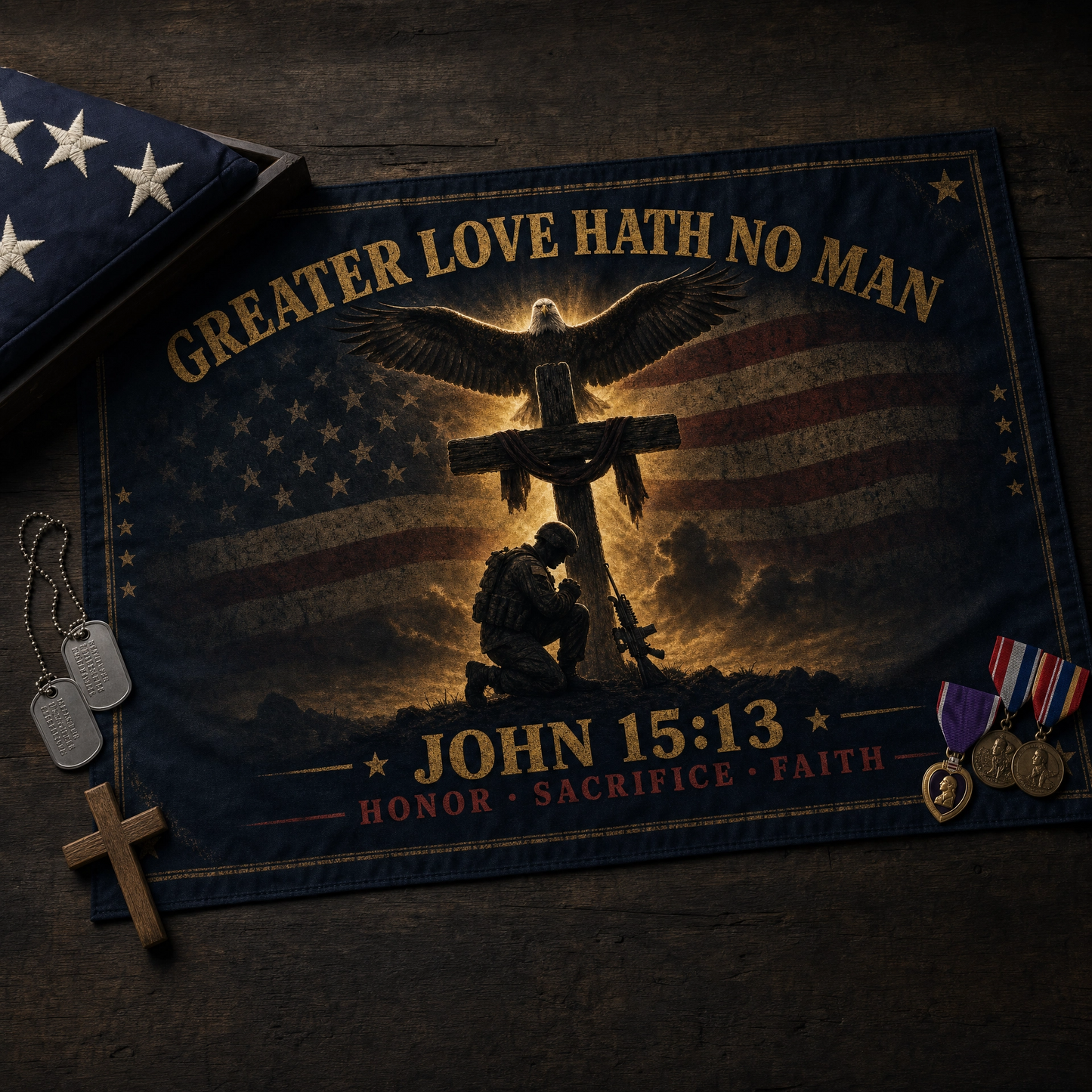 Flag - "Greater Love Hath No Man" John 15:13 Military Memorial Double-Sided Flag
