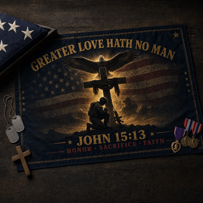 Flag - "Greater Love Hath No Man" John 15:13 Military Memorial Double-Sided Flag