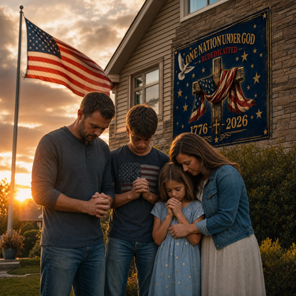 One Nation Under God Double-Sided Flag — 1776-2026 Patriotic Cross & Dove Memorial Flag