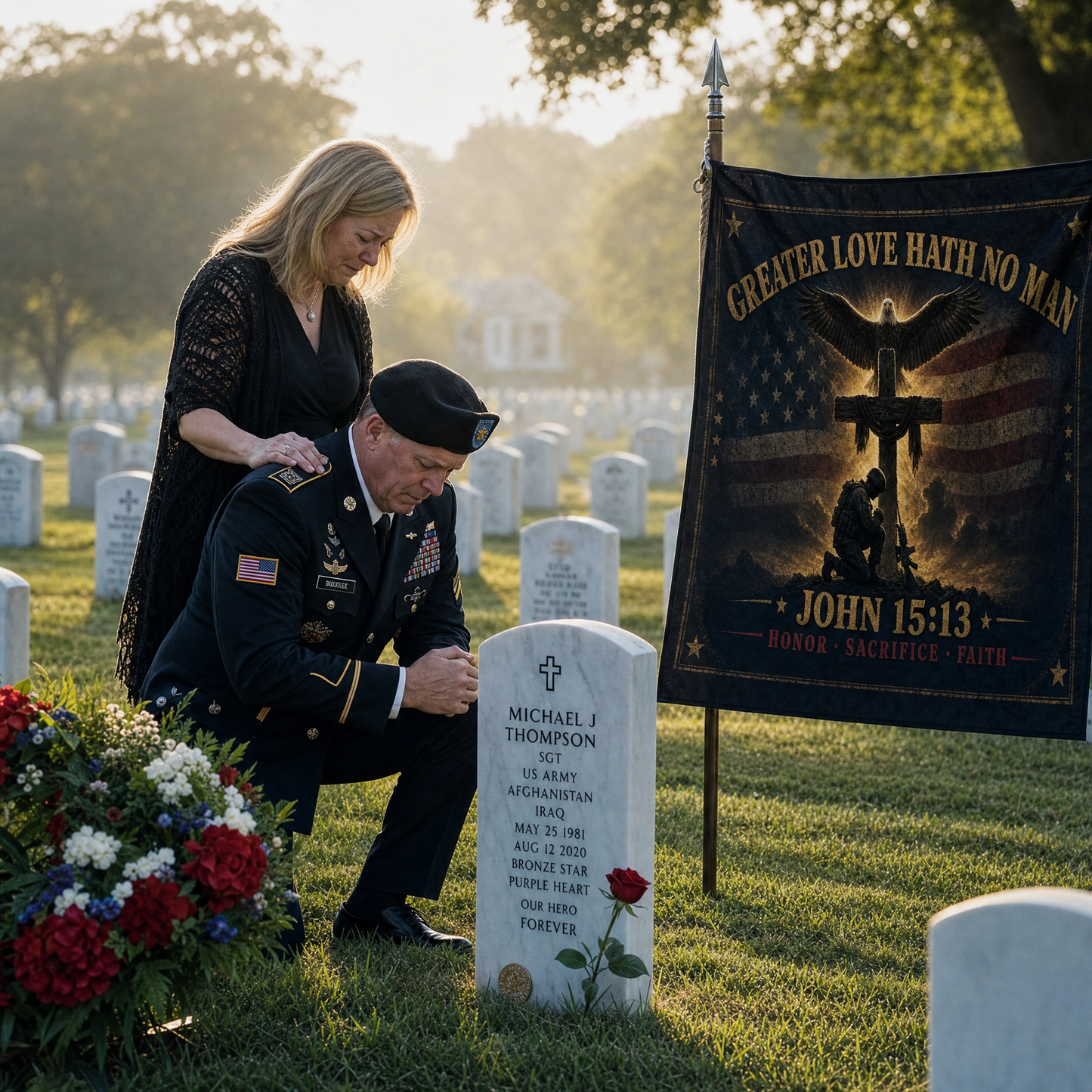 Flag - "Greater Love Hath No Man" John 15:13 Military Memorial Double-Sided Flag