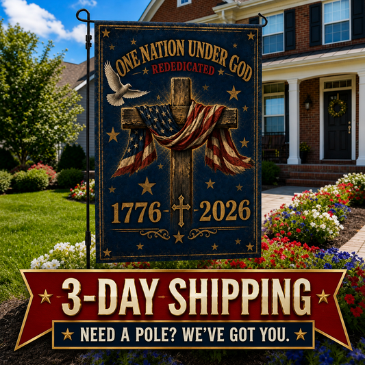 One Nation Under God Double-Sided Flag — 1776-2026 Patriotic Cross & Dove Memorial Flag