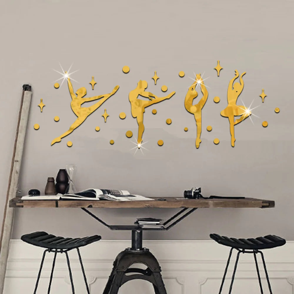 3D Acrylic Mirror Surface Wall Sticker - Ballet Dancer