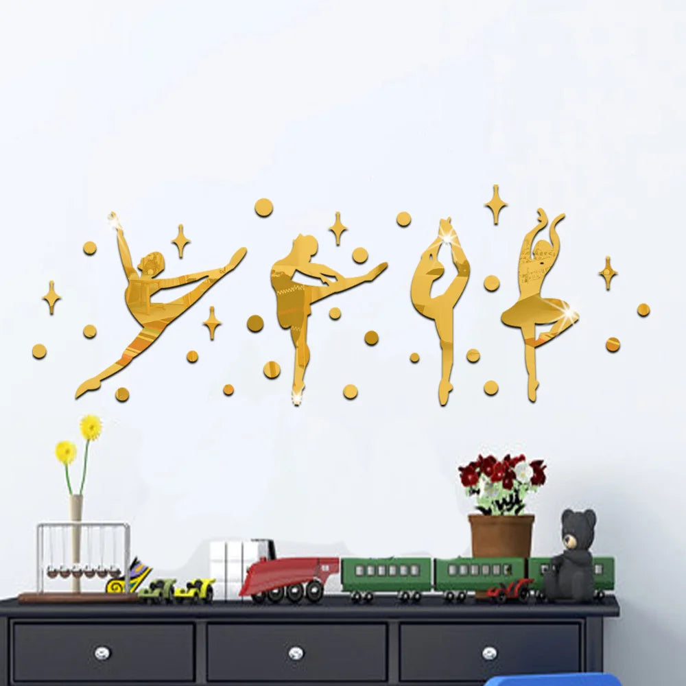 3D Acrylic Mirror Surface Wall Sticker - Ballet Dancer
