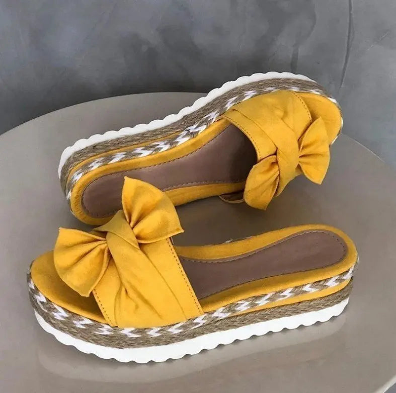 Butterfly-Knot Sandals With Wedge Platform