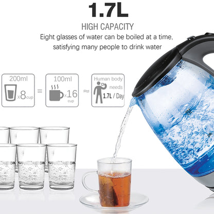 1.7L Glass Health Preserving Pot Electric Kettle with Led Lighting