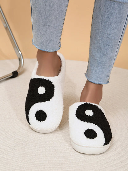 Fluffy Ying/Yang Platform Slippers