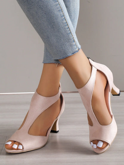 Simple and Fashionable Back Zipper Fishmouth Shoes Women's Side Stiletto Roman Sandals