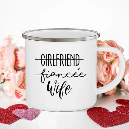 King Queen Print Couples Cups Creative Enamel Mug Outdoor Travel Camping Bonfire Coffee Water Cup Lover Mug Valentine's Day Gift