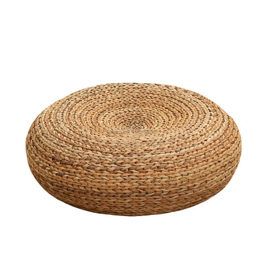 Handcrafted Eco-friendly Breathable Padded Knitted Straw Seat Cushion Banana Bark Pouf Ottoman