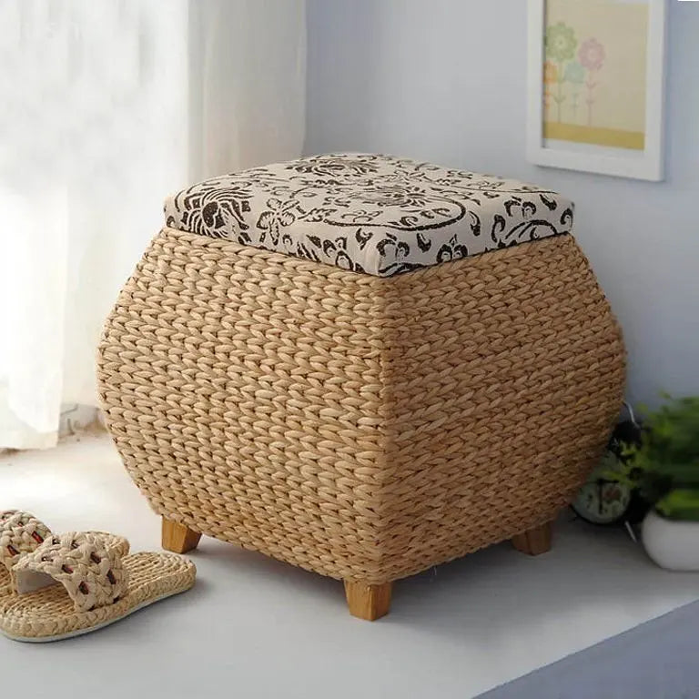 Rattan Wicker Storage Ottoman/Square stool pouf