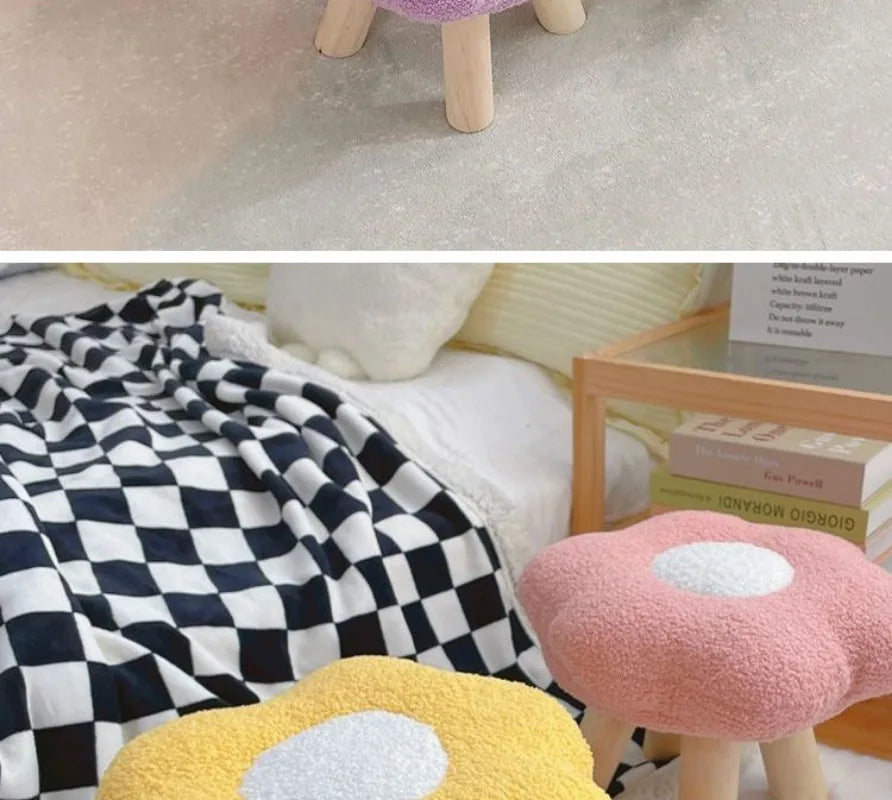 Colorful Flower-Shaped Small Pouf Stool