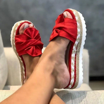 Butterfly-Knot Sandals With Wedge Platform