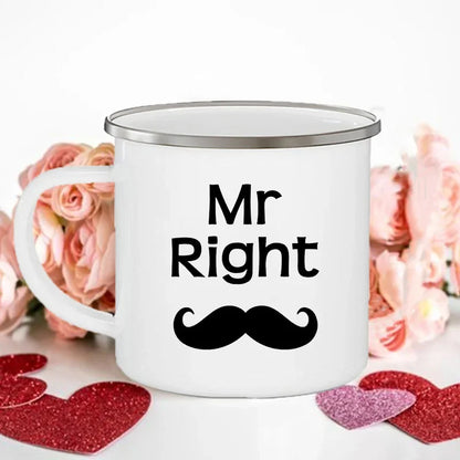 King Queen Print Couples Cups Creative Enamel Mug Outdoor Travel Camping Bonfire Coffee Water Cup Lover Mug Valentine's Day Gift