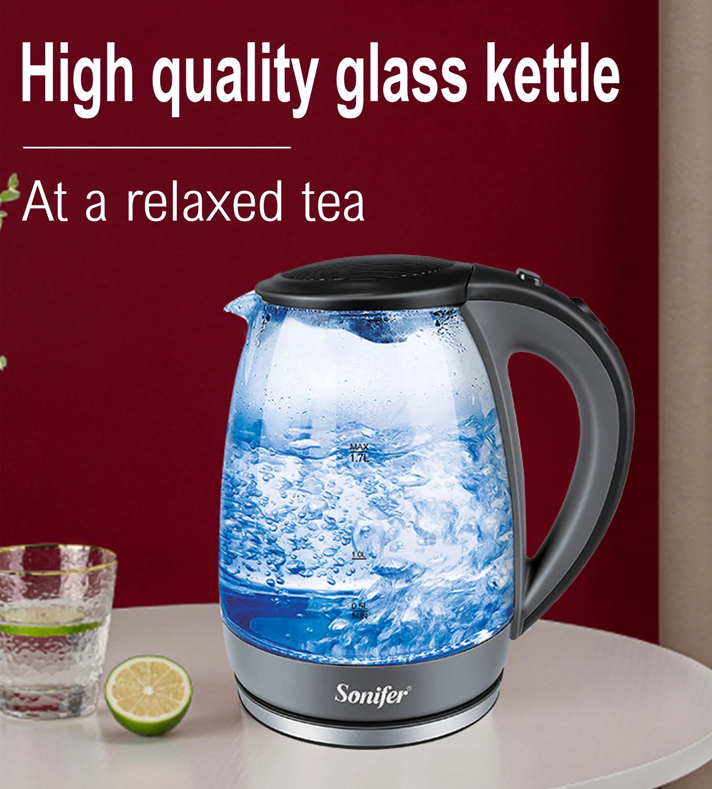 1.7L Glass Health Preserving Pot Electric Kettle with Led Lighting