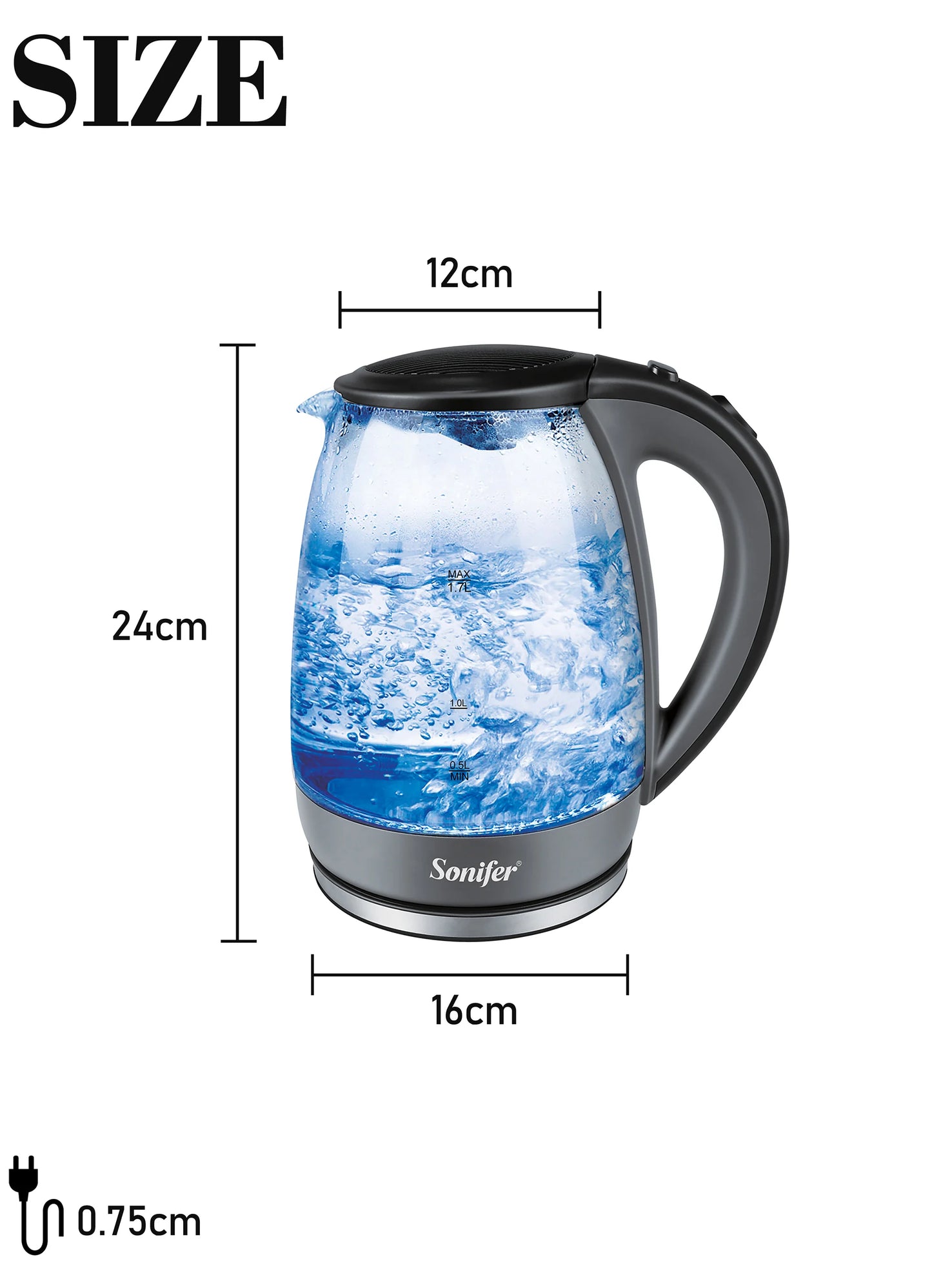 1.7L Glass Health Preserving Pot Electric Kettle with Led Lighting
