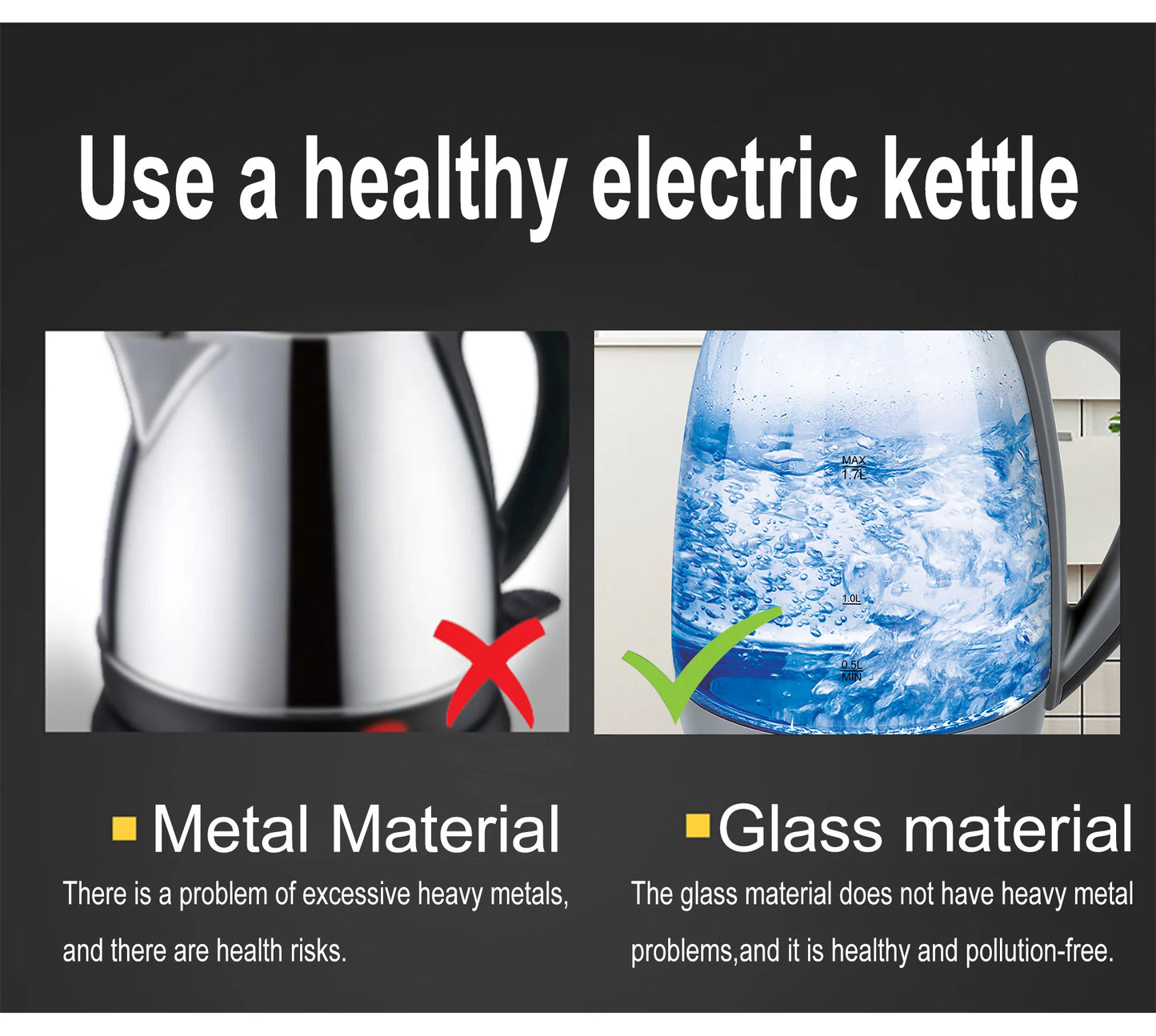 1.7L Glass Health Preserving Pot Electric Kettle with Led Lighting