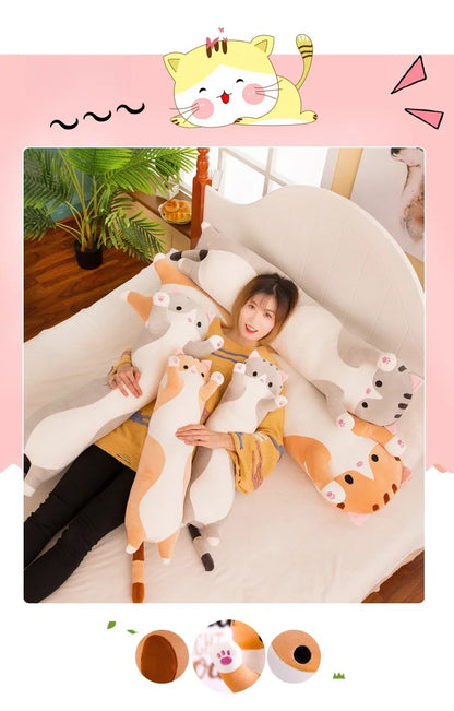 Cute Cat Plush Body Pillow - Creative Kawaii Cartoon
