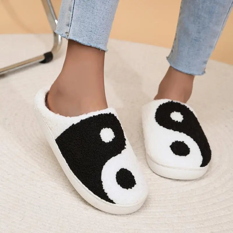 Fluffy Ying/Yang Platform Slippers
