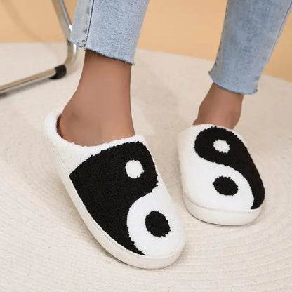 Fluffy Ying/Yang Platform Slippers