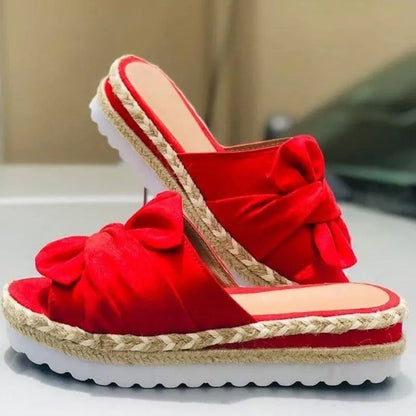 Butterfly-Knot Sandals With Wedge Platform