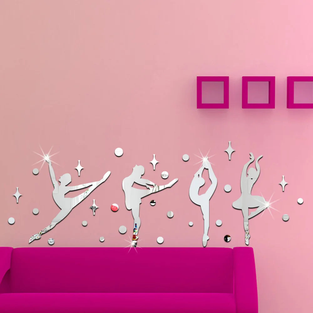 3D Acrylic Mirror Surface Wall Sticker - Ballet Dancer