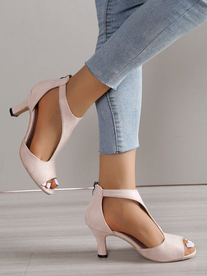 Simple and Fashionable Back Zipper Fishmouth Shoes Women's Side Stiletto Roman Sandals