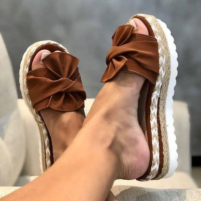 Butterfly-Knot Sandals With Wedge Platform