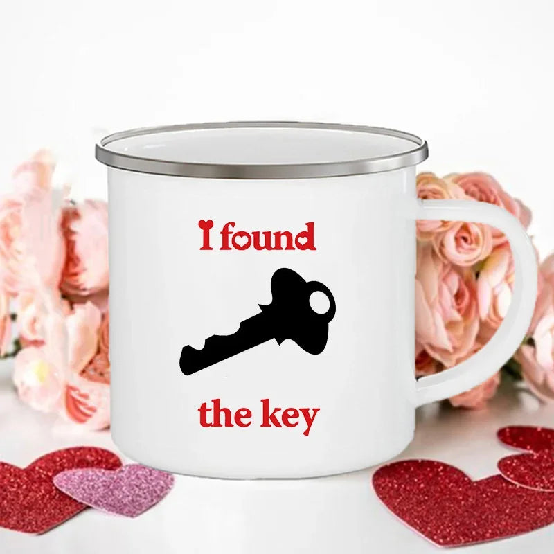 King Queen Print Couples Cups Creative Enamel Mug Outdoor Travel Camping Bonfire Coffee Water Cup Lover Mug Valentine's Day Gift