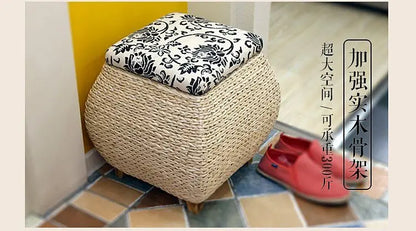 Rattan Wicker Storage Ottoman/Square stool pouf