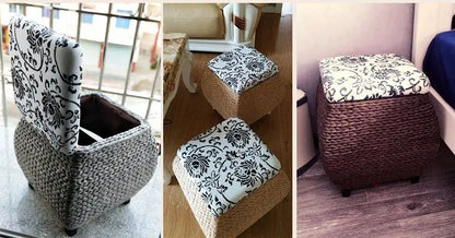 Rattan Wicker Storage Ottoman/Square stool pouf