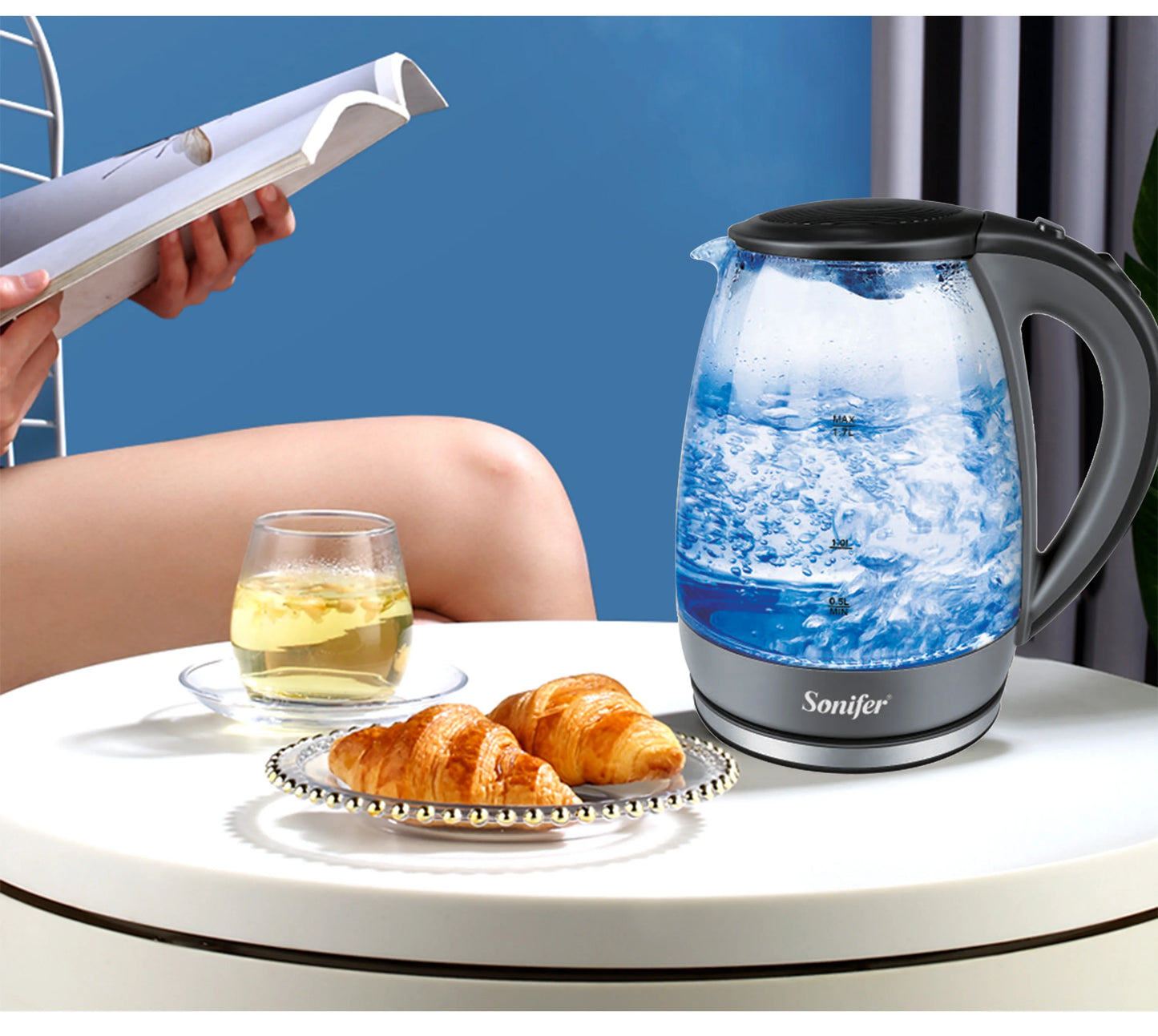 1.7L Glass Health Preserving Pot Electric Kettle with Led Lighting