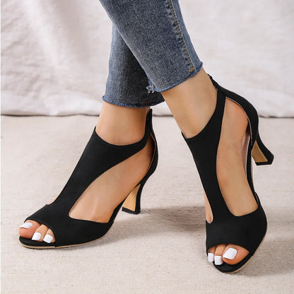Simple and Fashionable Back Zipper Fishmouth Shoes Women's Side Stiletto Roman Sandals