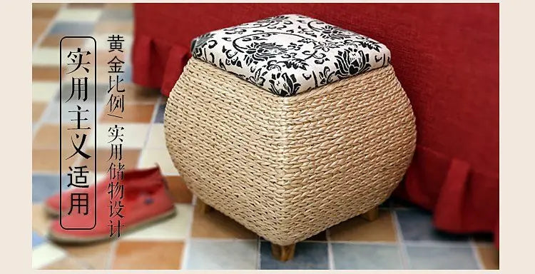 Rattan Wicker Storage Ottoman/Square stool pouf