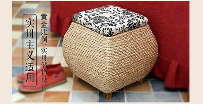 Rattan Wicker Storage Ottoman/Square stool pouf