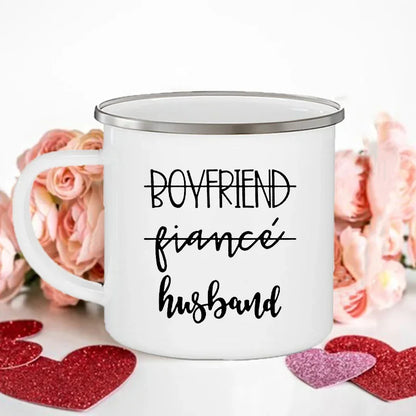 King Queen Print Couples Cups Creative Enamel Mug Outdoor Travel Camping Bonfire Coffee Water Cup Lover Mug Valentine's Day Gift