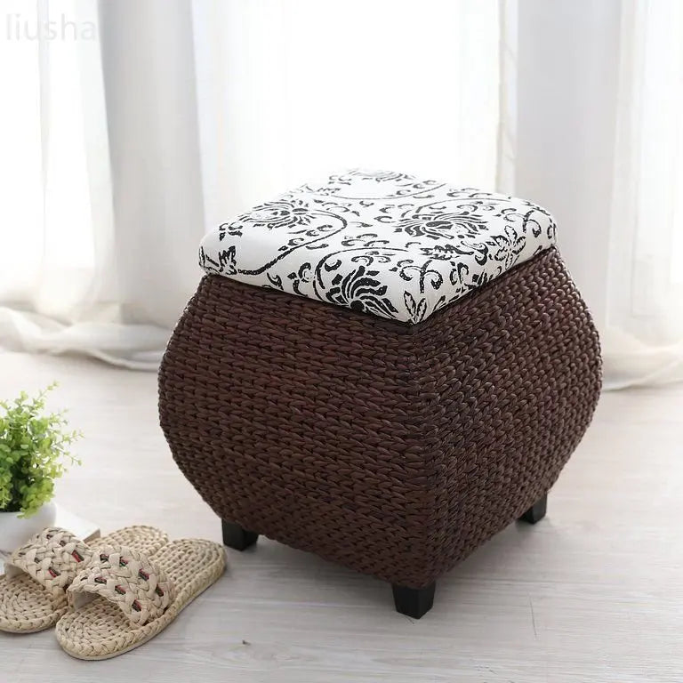 Rattan Wicker Storage Ottoman/Square stool pouf