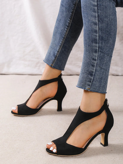 Simple and Fashionable Back Zipper Fishmouth Shoes Women's Side Stiletto Roman Sandals