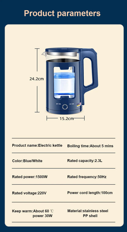 2.2L Electric Kettle Quick Heating Hot Water Boiling Teapot