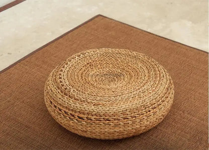 Handcrafted Eco-friendly Breathable Padded Knitted Straw Seat Cushion Banana Bark Pouf Ottoman