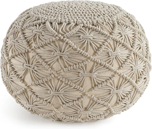 Macramé Ottoman Pouf - Hand Knitted Large Foot Rest