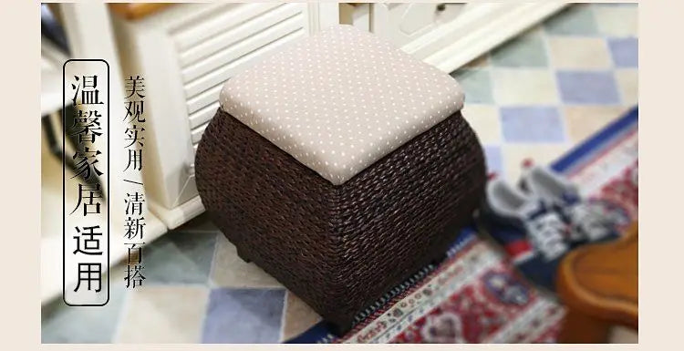 Rattan Wicker Storage Ottoman/Square stool pouf