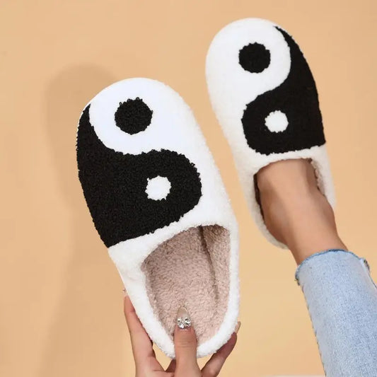 Fluffy Ying/Yang Platform Slippers