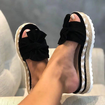 Butterfly-Knot Sandals With Wedge Platform