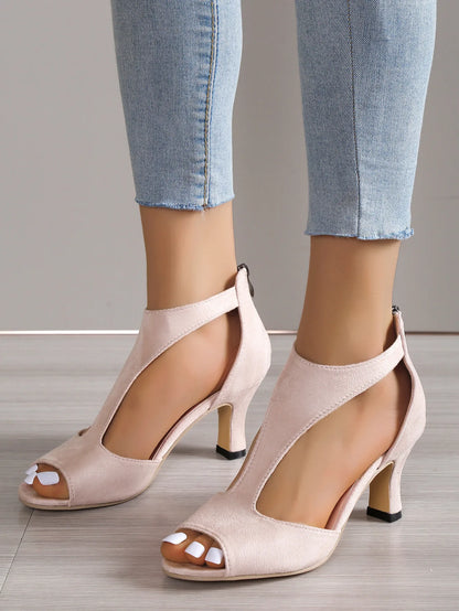 Simple and Fashionable Back Zipper Fishmouth Shoes Women's Side Stiletto Roman Sandals